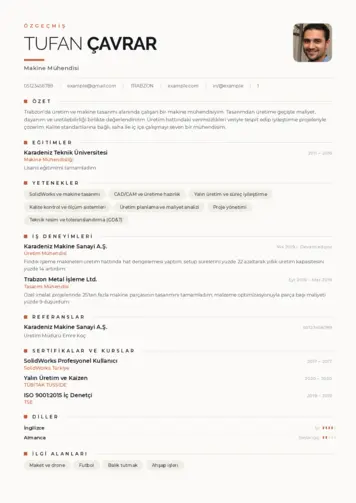 Makine Mühendisi Cv Örnekleri cv indir